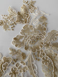 Craftuneed A mirror pair champagne white cord sew on floral lace motif lace applique flower patch