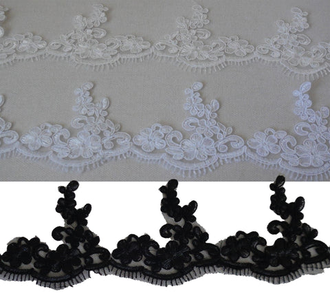 black or ivory or white floral eyelash style lace trim Bridal Wedding tulle lace trim is for sale. Sold by Per Yard  90cm