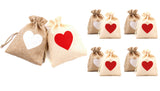 Craftuneed Small natural linen bags heart shape print wedding gift bags jewellery pouch bags handmade