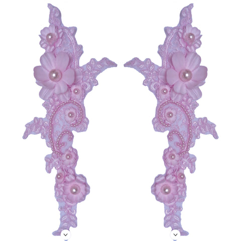 pink floral beaded lace applique bridal pink tulle beads floral lace motif Sold by per piece.