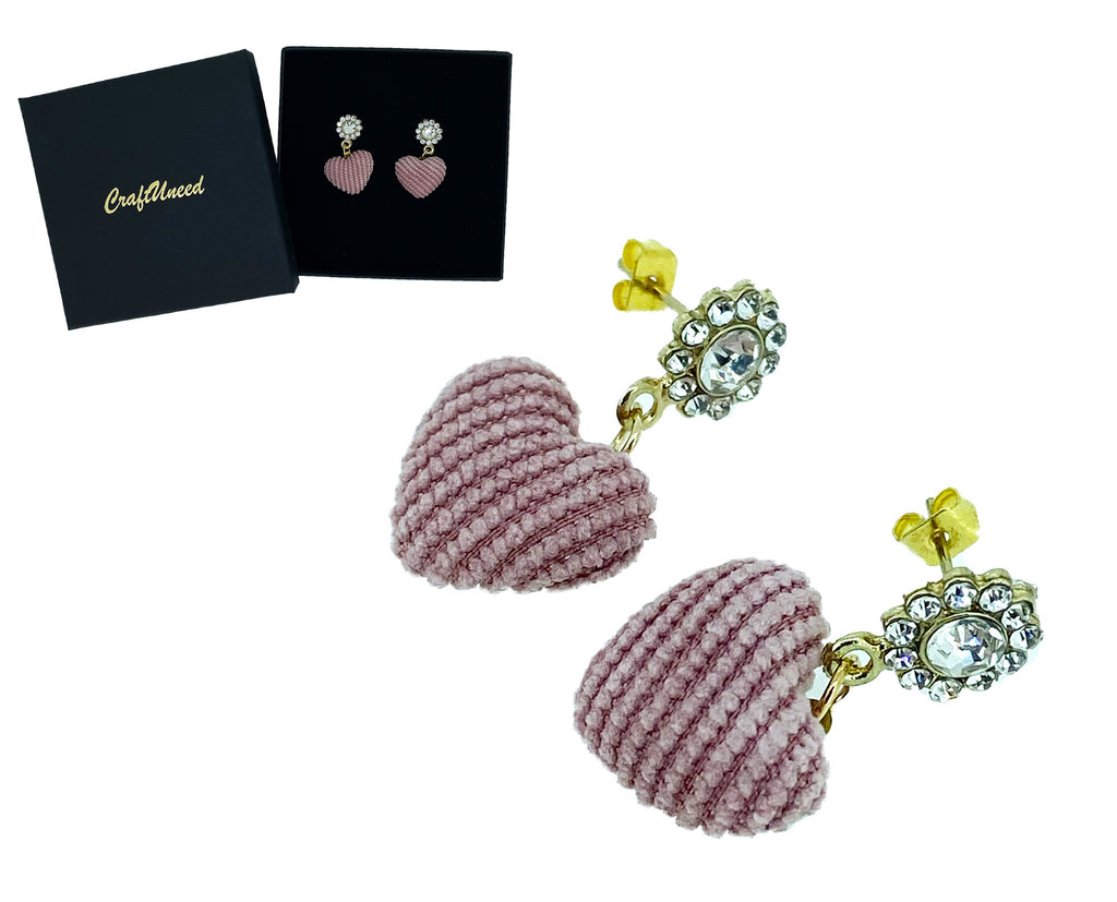 Craftuneed handmade women simplicity retro pink heart shape rhinestones drop earrings
