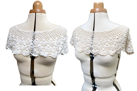 dark ivory or off white cotton crochet lace collar motif applique sewing lace collar patch front & back side Per piece