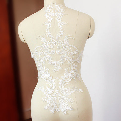 Craftuneed ivory bridal bolero floral tulle lace applique sew on wedding dress embroidered lace motif patch