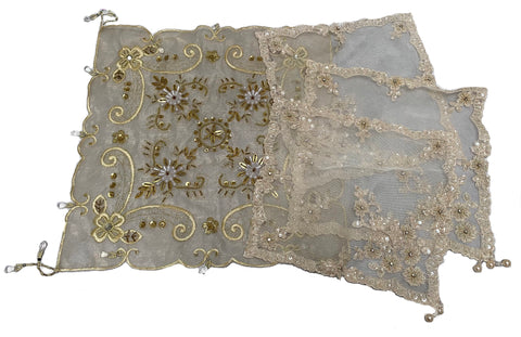 Job lot 4 pieces handmade beads lace doilies embroidery floral sequins beaded tulle table mats